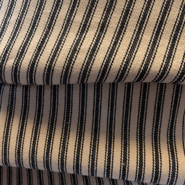 BACK ORDERED - 63" Ticking Fabric by the Yard - Vintage Ticking - Medium Weight- French Country - Woven - Black & Tan Stripes