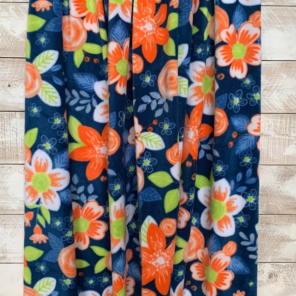 Floral Fleece - Ventura Floral - Fresh Flowers - Orange Flowers on Navy Dark Blue Background - Mother's  Day Gift - 60” Wide - by the yard