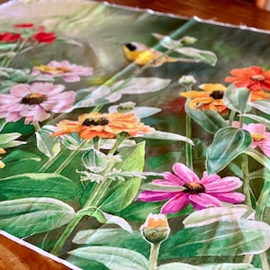 NEW David Textiles Birds for all Seasons - Yellow Throat in the Garden Panel and Fabric by the Yard - Summer Floral Fabric - 44" - Cotton