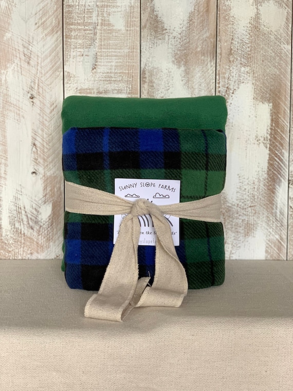 Personalized No Sew Knot Tie Fleece Blanket Throw Kit Plaid Blanket Tie Blanket Green and Blue Plaid Personalize With Name Etsy