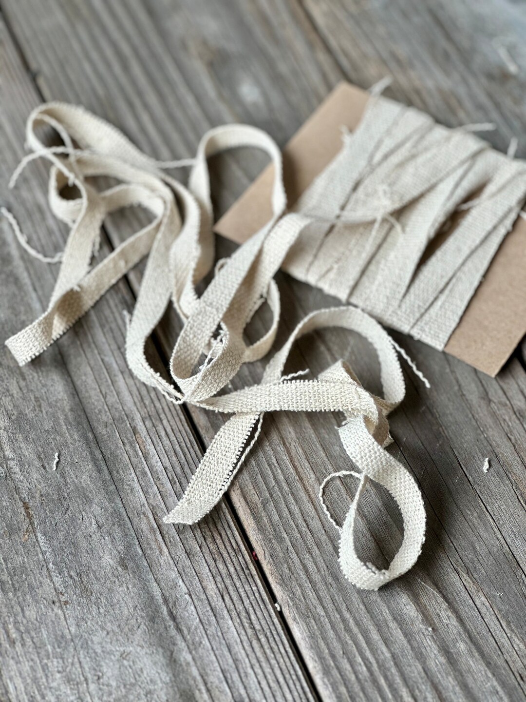 Scrap Unfinished Grain Sack Ribbon - Natural Cream Ribbon - 1/4