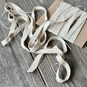 Cinta de saco de grano sin terminar de desecho - Cinta de color crema natural - 1/4" a 1/2" de ancho - Cinta de tela para diario basura - Cinta de tela primitiva - 5 yardas