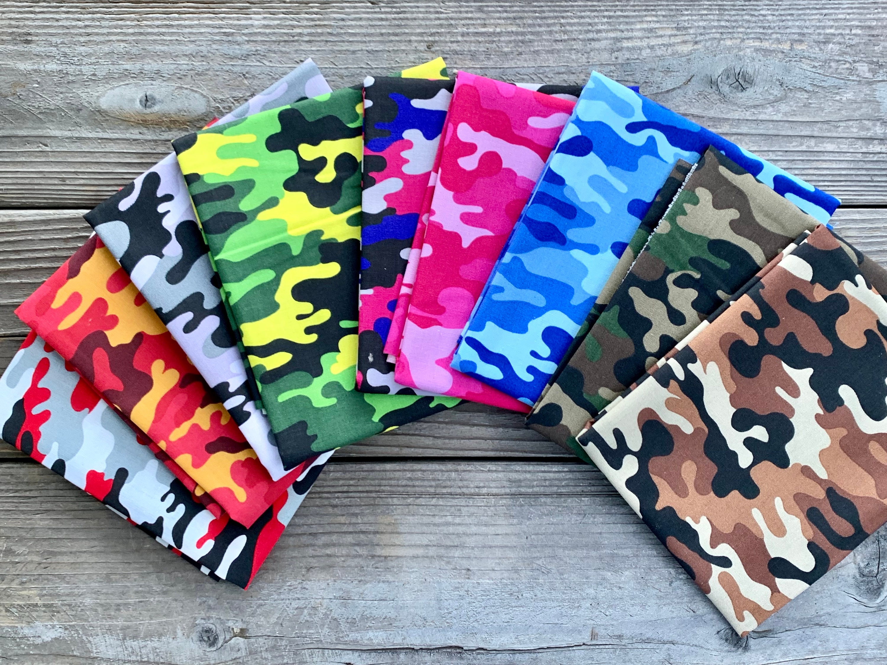 Camo Fabric Bundle brown Green Pink Blue Purple Gray Red Camo