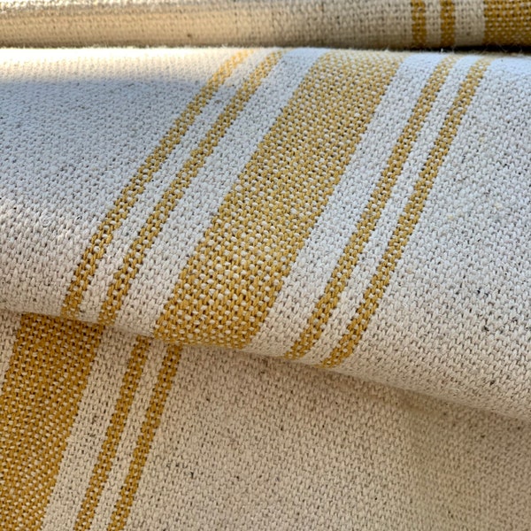 Grain Sack Fabric by the Yard - Ticking Fabric - French Country - Cottage Farmhouse Style - Yellow Stripes - 54" Wide -1 to 12 YD. Cuts