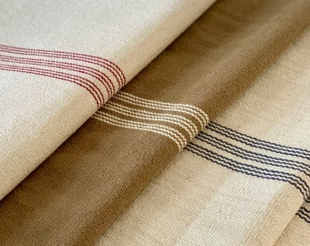 Grain Sack Fabric - Ticking Fabric - French Country - Cottage Farmhouse Style - Red Blue Brown Cream/Offwhite - 54"