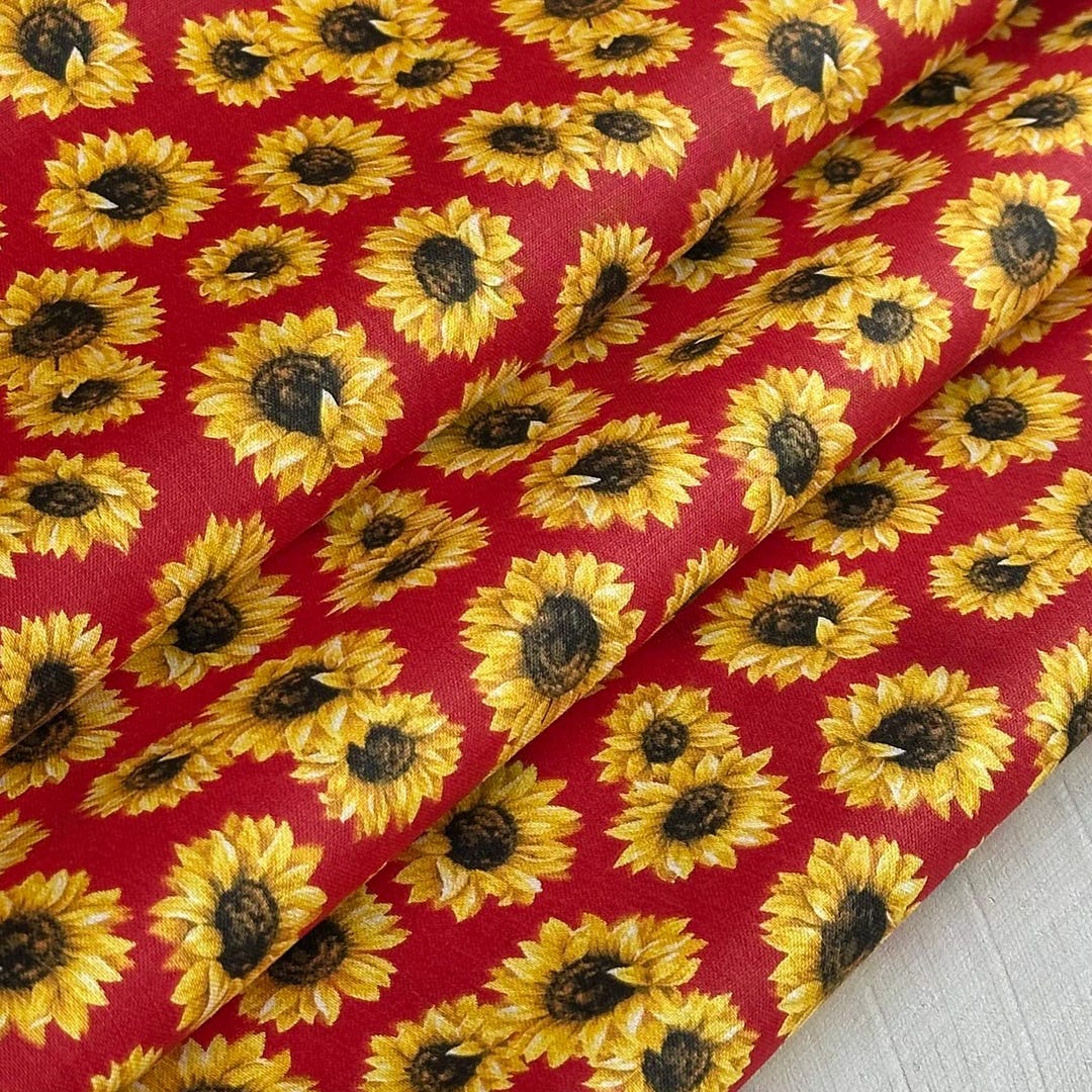 Sunflower Fabric Collection - Red & Yellow - Sunflower Decor - Cotton ...