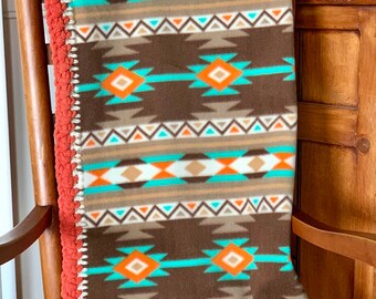 Personalized No Sew Knot Tie Fleece Blanket Throw Kit South Western Blanket  Tie Blanket Native American Style Blanket Ethnic Blanket 