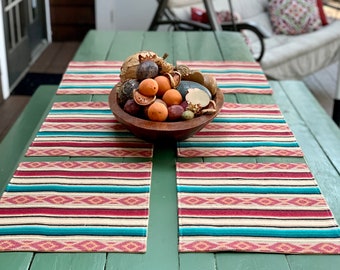 Southwestern Serape Style Placemats, Faux Saddle Blanket Placemat, Ethnic Placemats, Arizona Southwest Placemat, Tribal Placemat Turquoise