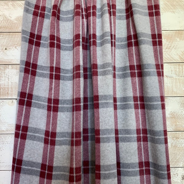 Fleece Fabric - Gray and Burgandy Plaid -  Anti Pill Velour Face - Excellent Quality - 100% Polyester - 60" Wide