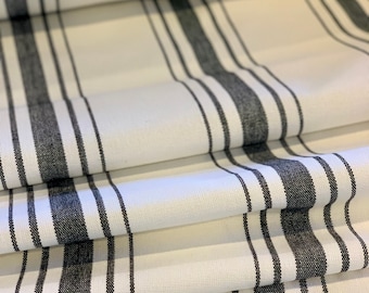 Tessuto in stile sacco a grana pesante - Peso della tappezzeria - Stile rustico - Nero su strisce bianche - 54"Largo - tagliato su misura
