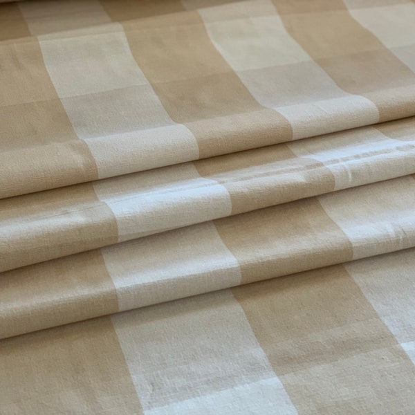 4” Buffalo Plaid Upholstery Drapery Fabric - Designer Quality - Farmhouse Style - Tan Beige and Cream Plaid Check - Cotton - 54” Wide