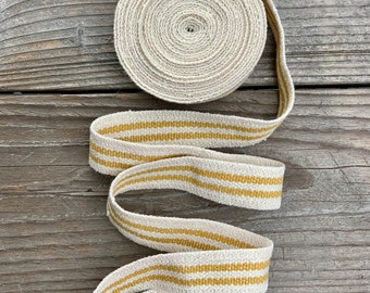 Fita de juta para sacos de grãos - Fita listrada amarela e creme - Fita para decoração - Fita para embrulho de presentes - Fita de juta para sacos de ração - 2,5 cm de largura - Rolo de 4,5 m
