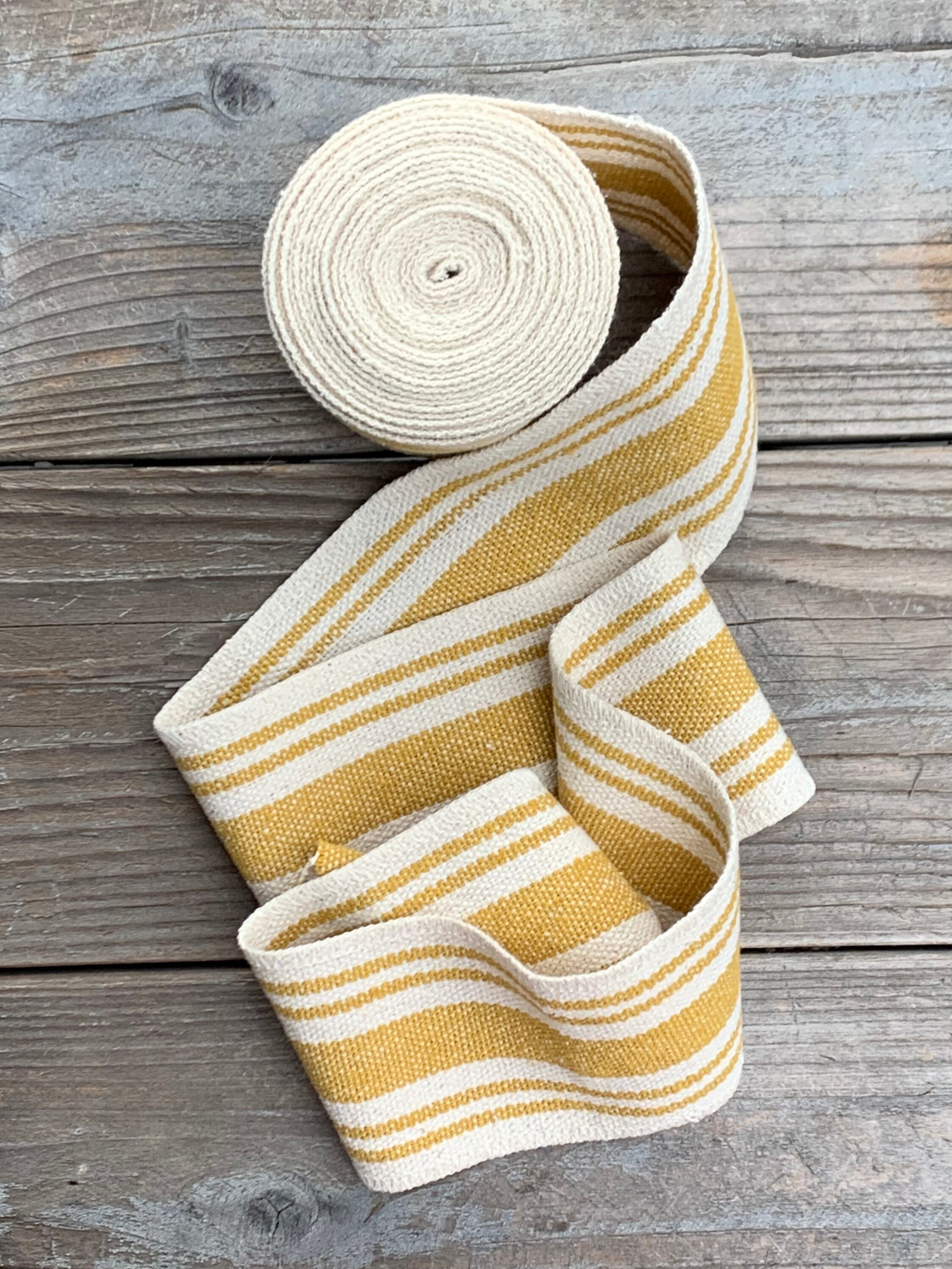 Grain Sack Ribbon - Yellow and Cream Striped Ribbon - Farmhouse Tree ...