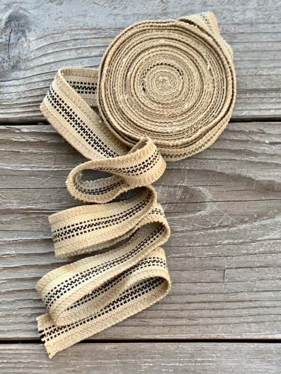 Grain Sack Ribbon Black and Beige Striped Ribbon Ticking Ribbon Feed Sack Burlap  Ribbon 3/4 Inches Wide Ticking Ribbon 5 Yards 