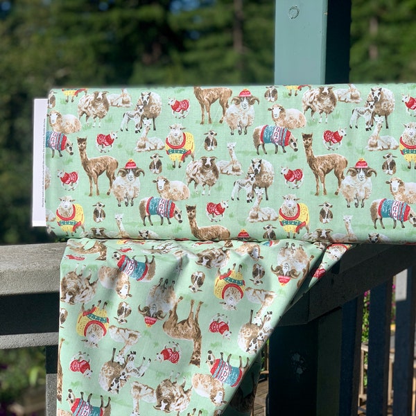 Alpaca Sheep Ram Print Fabric - 100% Cotton - By the Yard - Premium Quality - 44" Wide - FREE SHIPPING