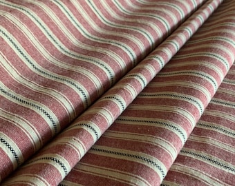 Vintage Style Ticking - Primitive Homespun Ticking Fabric - Striped Homespun Fabric - Country Farmhouse Style - Red Rose Rust Ticking Fabric