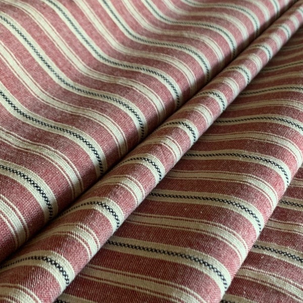 Vintage Style Ticking - Primitive Homespun Ticking Fabric - Striped Homespun Fabric - Country Farmhouse Style - Red Rose Rust Ticking Fabric