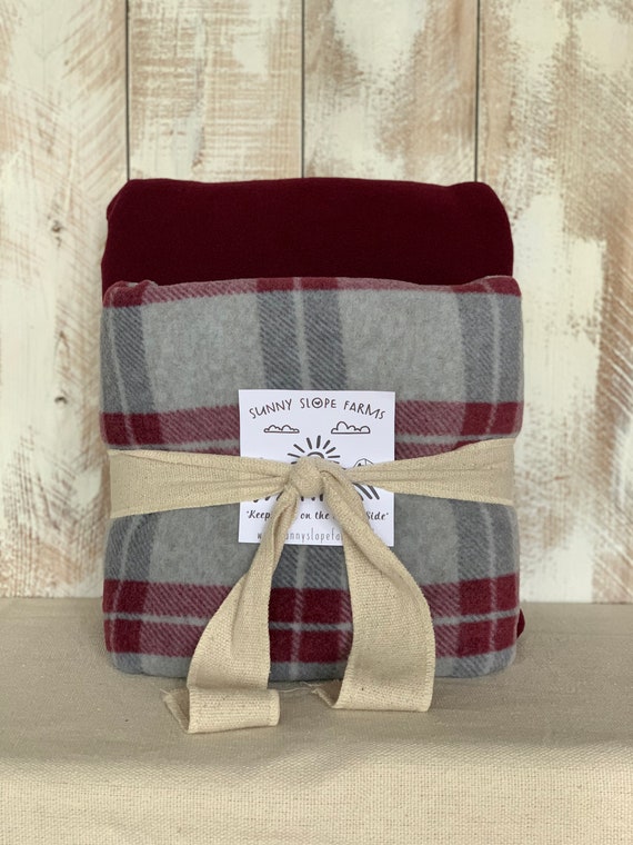 Personalized No Sew Knot Tie Fleece Blanket Throw Kit Plaid Blanket Tie Blanket Burgundy and Gray Plaid Personalize With Name Etsy