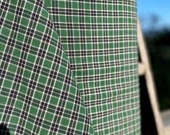 Homespun Fabric  by the Yard - Green Blue & White Check Plaid - Farmhouse Style - Cabin Rustic -Free Shipping