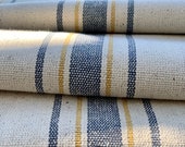 Grain Sack Fabric by the Yard - Ticking Fabric - French Country - Cottage Farmhouse Style -Blue Yellow Stripes - 54 quot Wide -1 to 12 YD. Cuts