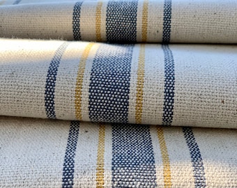 Korrelzakstof op maat gesneden - tijkstof - Franse landelijke stijl - cottage-boerderijstijl - blauwe/gele strepen - 54" breed -1 tot 12 YD.