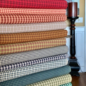 Homespun Fabric  by the Yard - Red Blue Green Turquoise Black White Check Plaid - Farmhouse Style -Cabin Rustic-Free Shipping