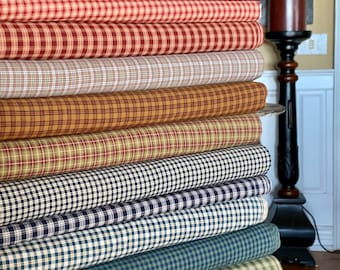 Homespun Fabric  by the Yard - Red Blue Green Turquoise Black White Check Plaid - Farmhouse Style -Cabin Rustic-Free Shipping