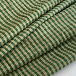 Homespun Groen en Beige 3/8&quot; Mini Check Plaid Stof - Geweven, Dubbelzijdig, Verkrijgbaar in Yard(s), 1/2 yard, 1/4 yard, Fat Quarter - 404