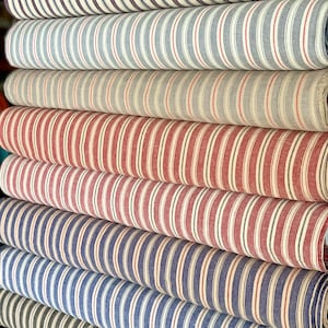 Vintage Style Ticking - Primitive Homespun Ticking Fabric - Striped Homespun Fabric - Country Farmhouse Style - Blue Black Red Gray Ticking