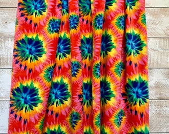 Tie Dye Fleece - Boho Hippie Style Fleece - Pink Background with Rainbow Color Spashes - 60” Wide - Anti Pill - Polyester - by the yard