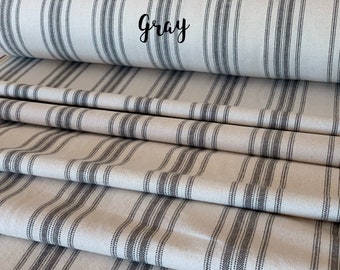 Grain Sack Fabric - Feed Sack Fabric - Ticking Fabric - Our EXCLUSIVE Fabric - Farmhouse Style - Gray Stripes on Off-White -63"Wide