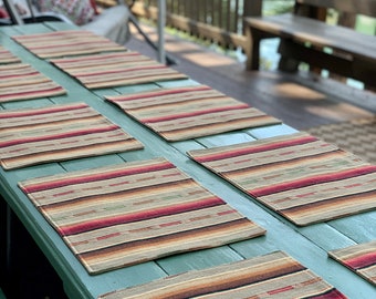 Southwestern Serape Style Placemats, Faux Saddle Blanket Placemat, Ethnic Placemats, Arizona Southwest Placemat, Tribal Placemat Taupe Red