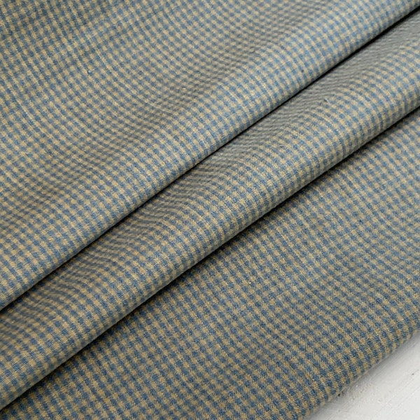 Homespun Blue and Beige Mini Check Plaid Fabric - Woven, Doubled Sided ,Available in Yard(s), 1/2 yard, 1/4 yard, Fat Quarter, 1/16" Squares