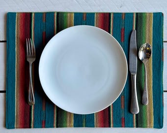 Southwestern Serape Style Placemats, Ethnic Placemats, Arizona Southwest Placemat, Tribal Placemat, Turquoise - Sold in SETS OF TWO