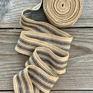Graan Sack Lint - Zwart en Beige Gestreept Lint - Tikkend Lint - Feed Sack Jute Lint - 1 3/4 Inch Breed - Tikkend Lint -5 Yards