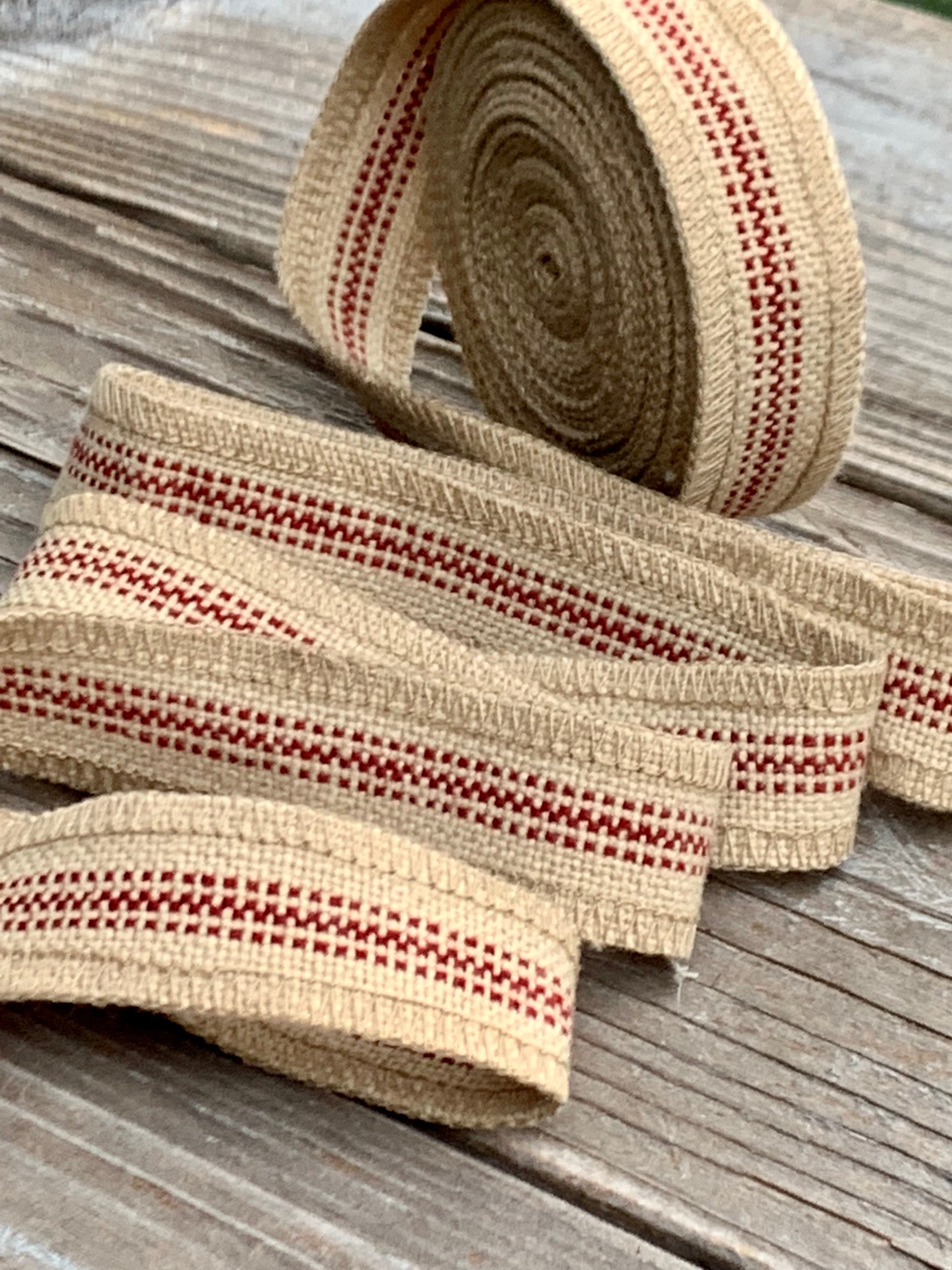 Grain Sack Ribbon Red and Beige Striped Ribbon Ticking Ribbon Feed Sack Burlap  Ribbon 3/4 Inches Wide Ticking Ribbon 5 Yd Roll 