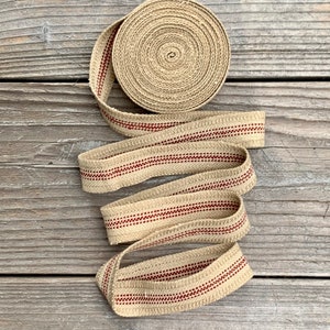 Cinta de saco de grano - Cinta de rayas rojas y beige - Cinta de tictac - Cinta de arpillera de saco de alimentación - 3/4 pulgadas de ancho - Cinta de tictac - Rollo de 5 yardas