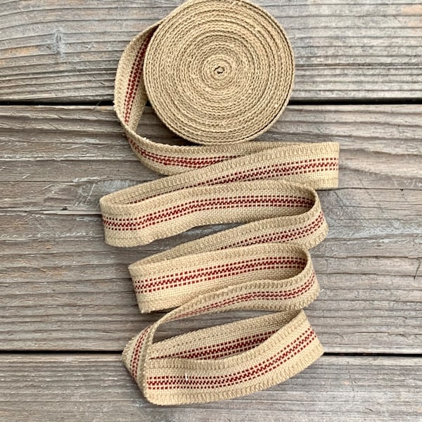 Getreidesackband - Rot und Beige gestreiftes Band - Inlettband - Futtersack Juteband - 3/4 Zoll Breit - Inlettband-5 Yd Roll