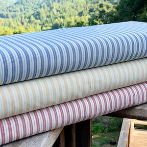Tela de tictac casera - Estilo granja - Raya roja y crema campestre - Cabaña rústica cabaña - Tejido casero