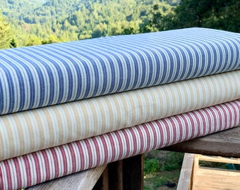 Homespun Ticking Fabric - Farmhouse Style - Country Red and Cream Stripe - Cabin Rustic Cottage - Woven homespun