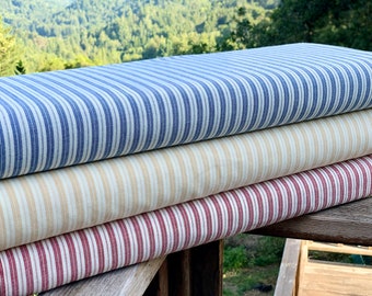 Tissu à coutil Homespun - Style ferme - Country Red and Cream Stripe - Cabin Rustic Cottage - Tissé à la maison