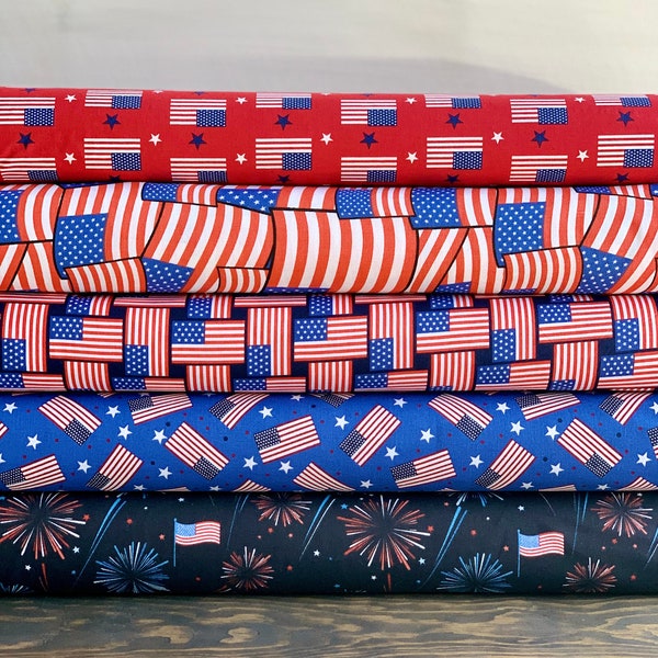 Patriotic Americana 4th of July Fabric - American Flag Collection - Independence Day - 100% Cotton - By the Yard - 44" Wide