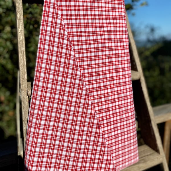 Homespun Fabric  by the Yard - Heavy Weight - Red and White Check Plaid - Farmhouse Style - Cabin Rustic -Free Shipping