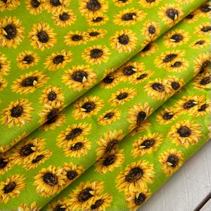 Sunflower Fabric Collection - Lime Green - Sunflower Decor - Cotton - By the Yard, 1/2, 1/4, or Fat Quarter