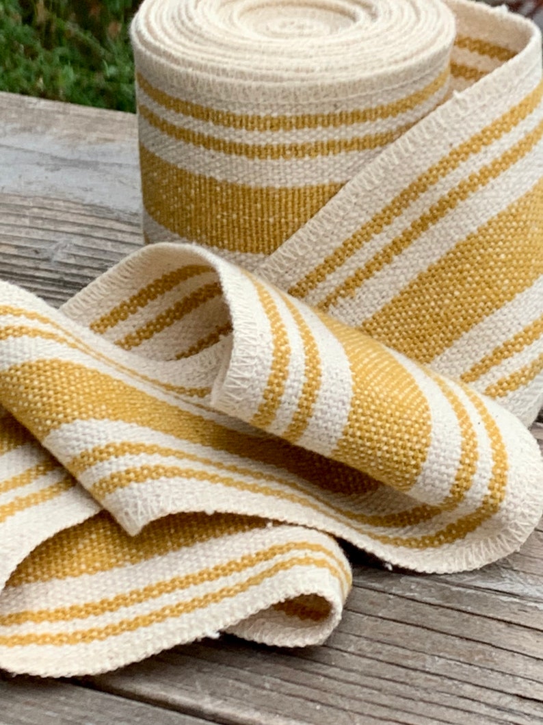 Grain Sack Ribbon - Yellow and Cream Striped Ribbon - Farmhouse Tree ...