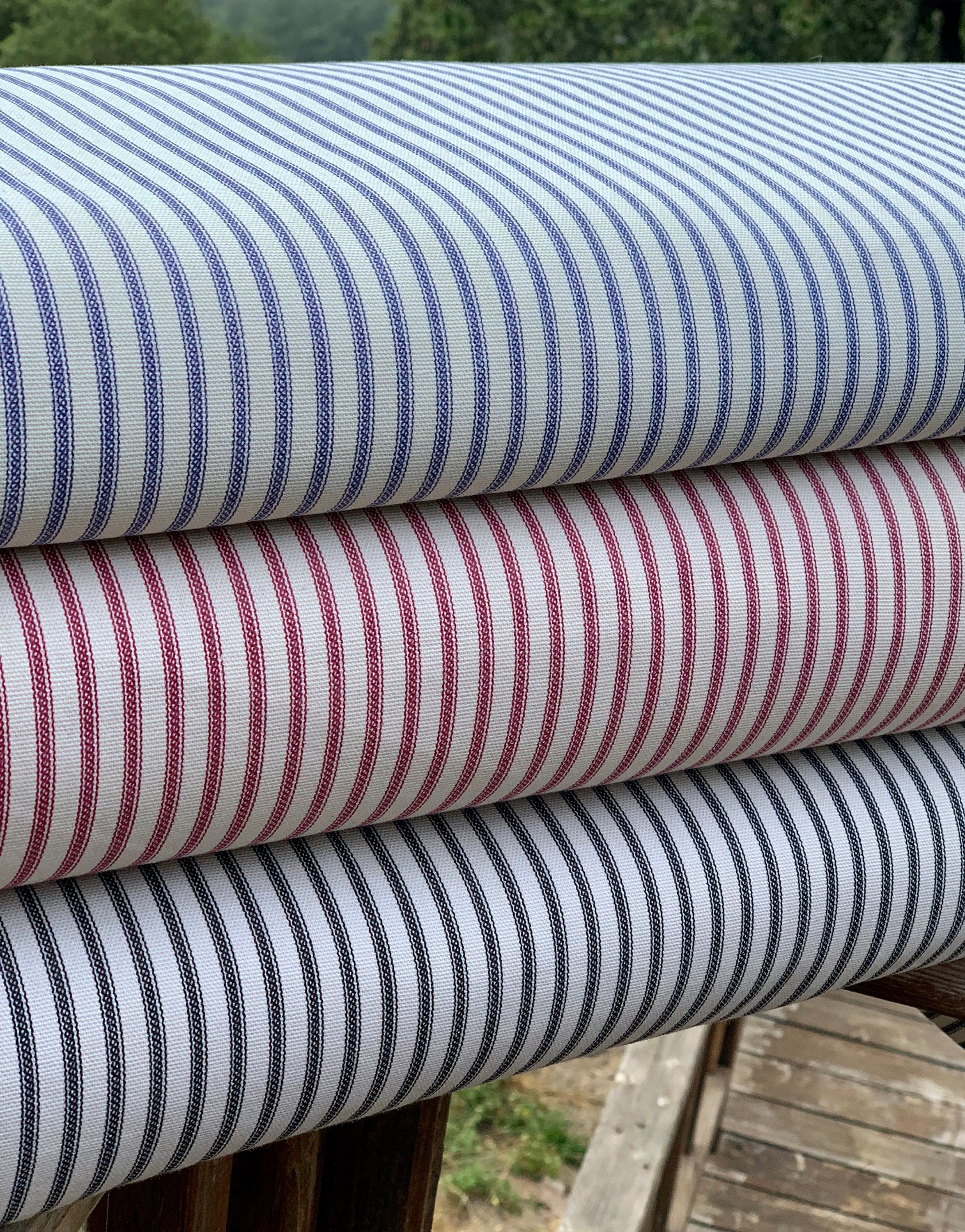 54 Ticking Fabric by the Yard 100 Duck Cotton Canvas French Country Cottage  Farmhouse Style Red Blue Black Stripes 