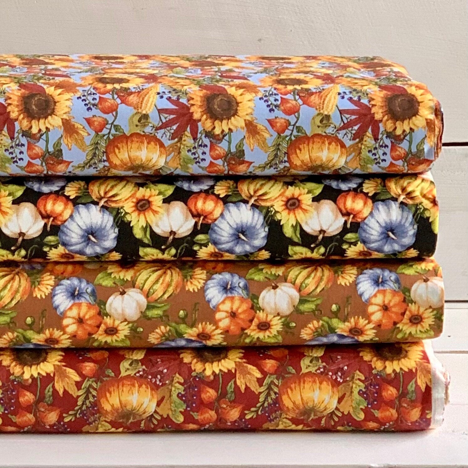 Pumkin and Sunflower Cotton Fabric Available by the Yard picture