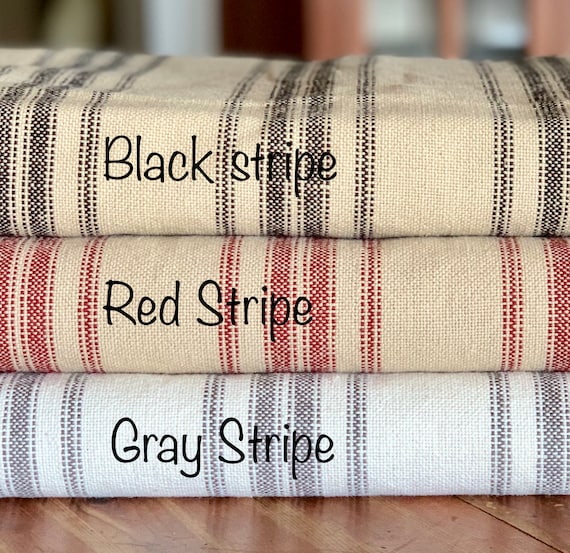 Barn red & cream striped country style grain sack kitchen towel