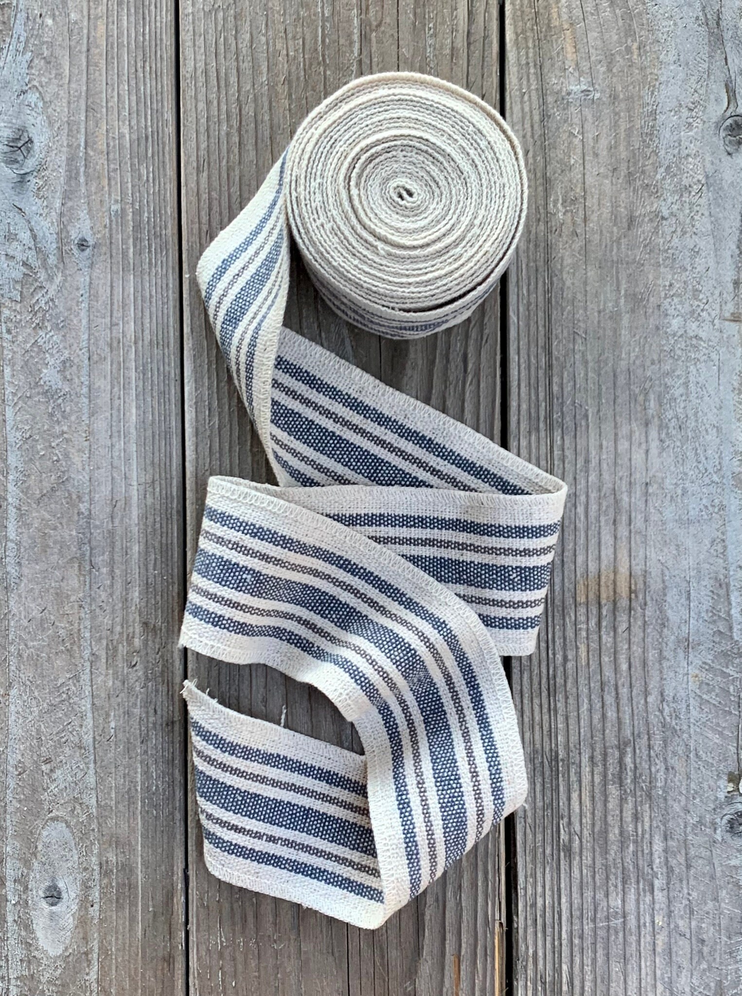 Gray Striped Linen Ribbon with Fringed Edge, 5 yards-LRFE-ST