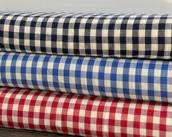 Homespun Red Black Blue Plaid Check Collection - Primitive Homespun Cotton Fabric 1/2"Check - Farmhouse Fabric - 44" Wide - Rag Quilt Fabric